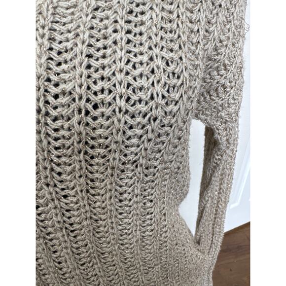 Abercrombie & Fitch Open Knit Gold Metallic Sweater Beige Women's Size S - Picture 4 of 10
